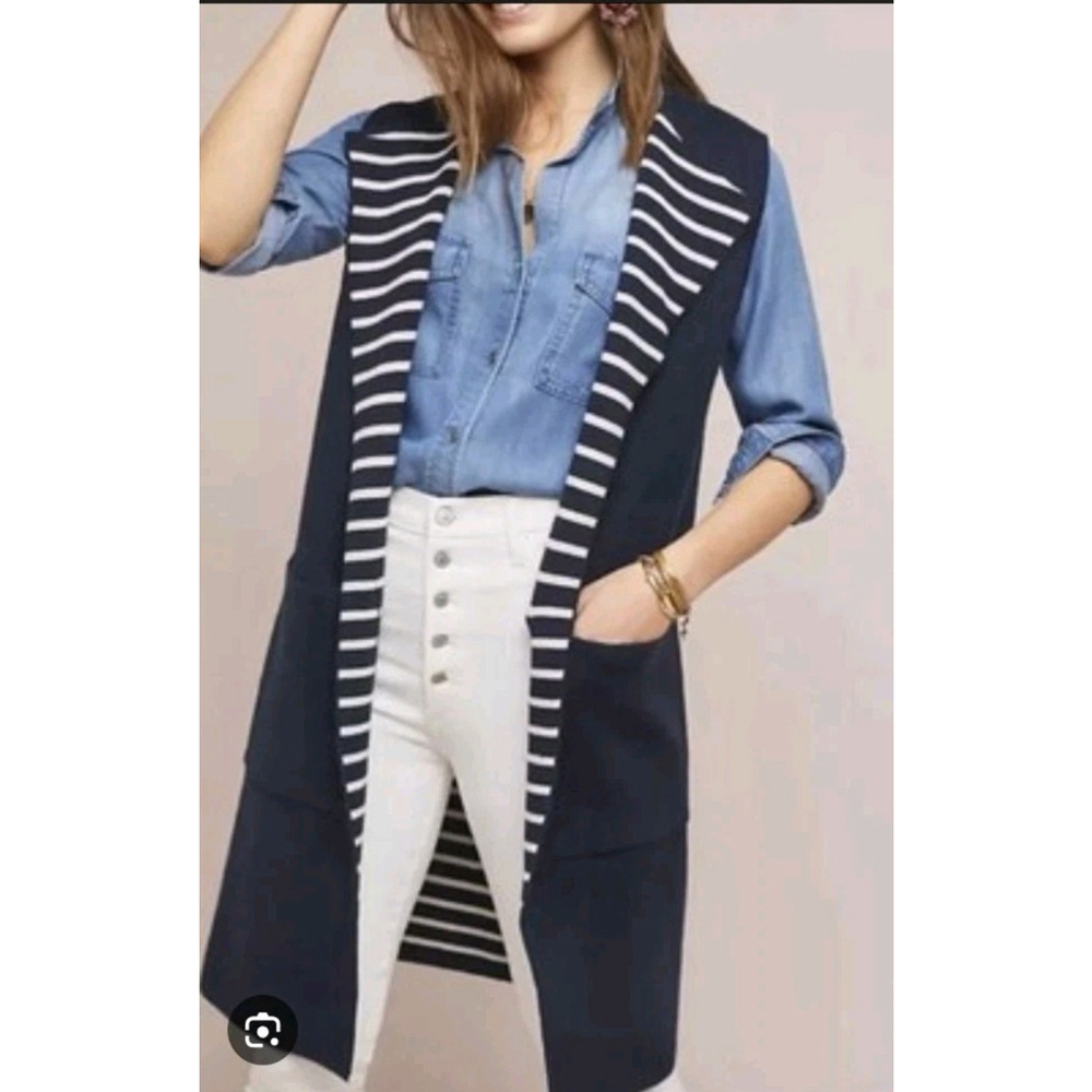 Moth Sweater Vest Cardigan Womens One Size Longline Open Front Coastal Preppy